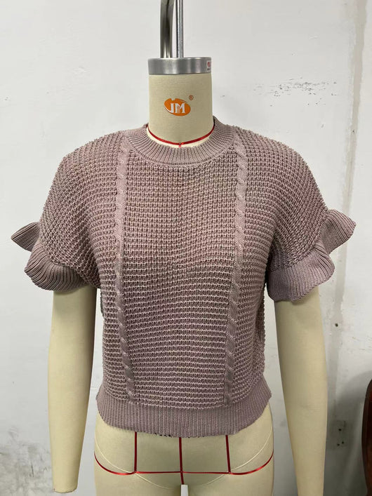 Suéter Tejido con Cuello Redondo y Mangas Fruncidas - Image 31