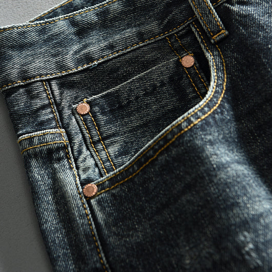 Pantalones Denim Azul Retro Efecto Desgastado para Hombre - Image 5