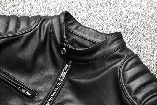 Chaqueta de Cuero Slim Fit con Cuello Mao para Hombre - Image 4