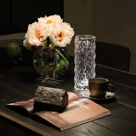 Lámpara Proyectora LED Rosa con Cristal Diamante - Luz Nocturna Táctil USB