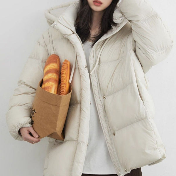 Chaqueta Impermeable con Capucha y Relleno de Plumón de Pato Blanco