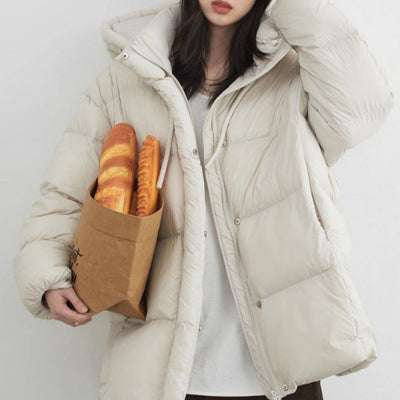 Chaqueta Impermeable con Capucha y Relleno de Plumón de Pato Blanco