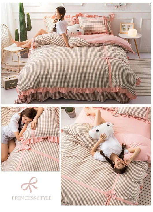 Conjunto de Pijama Cuadrille Estilo Princesa Coreano de 4 Piezas con Encaje - Image 22
