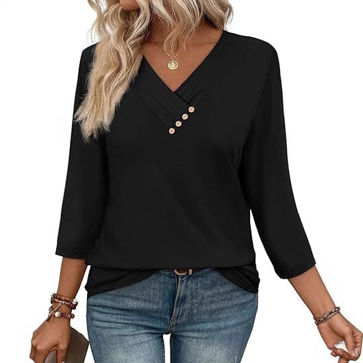 Blusa Casual Mujer Cuello V Botones - Estilo Europeo Otoño - Image 4
