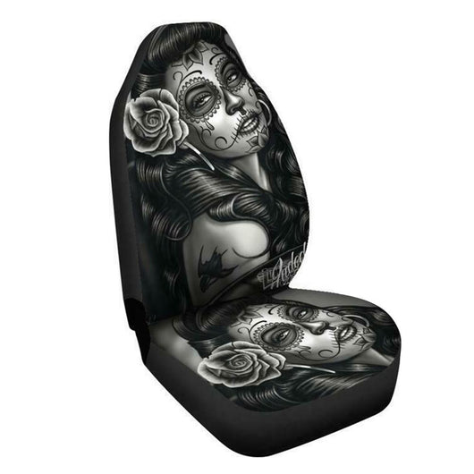 Funda de Asiento de Auto con Diseño de Mujer Tatuada en Blanco y Negro - Image 6