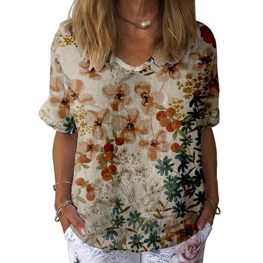 Blusa Mujer Cuello V Manga Corta Impresión 3D Digital Color - Image 4