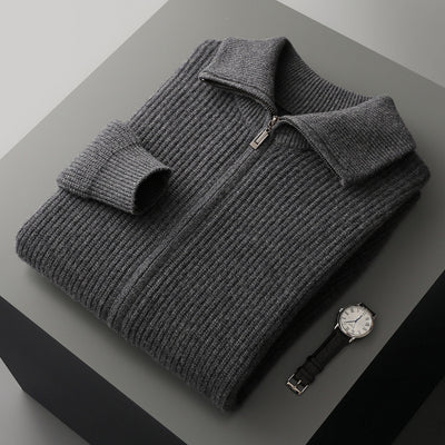 Cardigan de Lana Pura con Cierre para Hombre - Abrigo Solapa Otoño Invierno - Image 4
