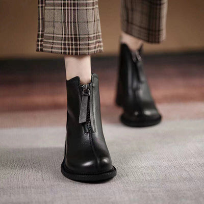 Botas Cortas de Cuero Otoñal con Cierre Frontal y Tacón Grueso - Image 3