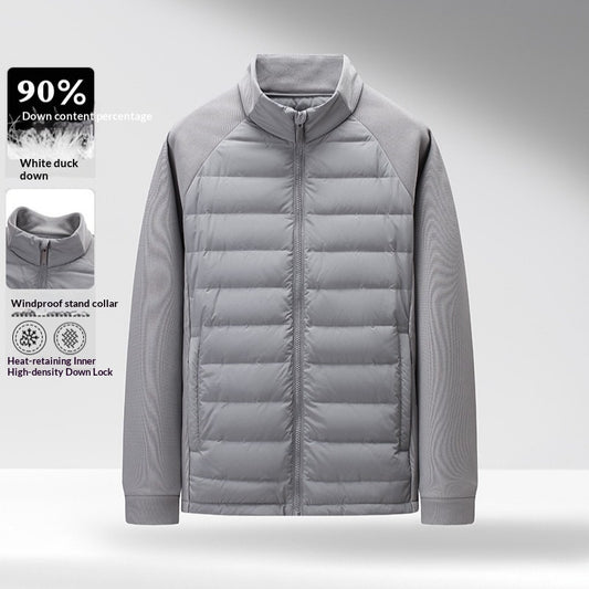 Chaqueta Acolchada de Plumón Ligera y Cálida con Cuello Alzado y Parches