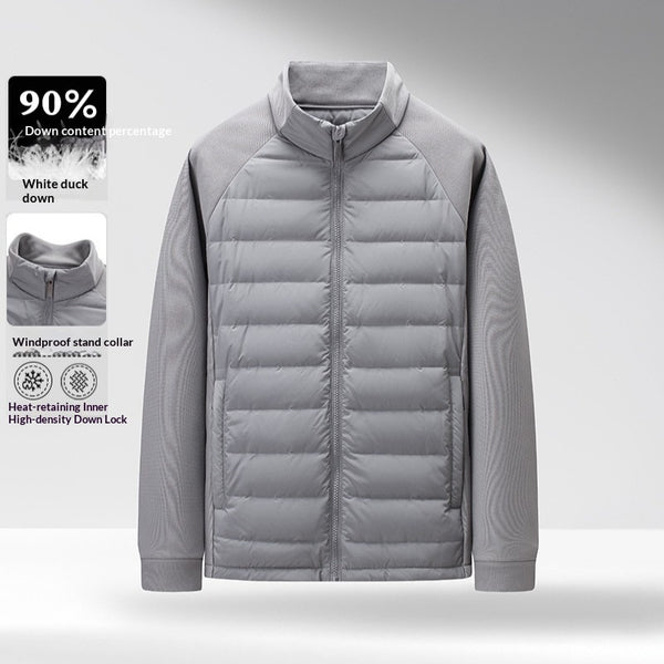 Chaqueta Acolchada de Plumón Ligera y Cálida con Cuello Alzado y Parches