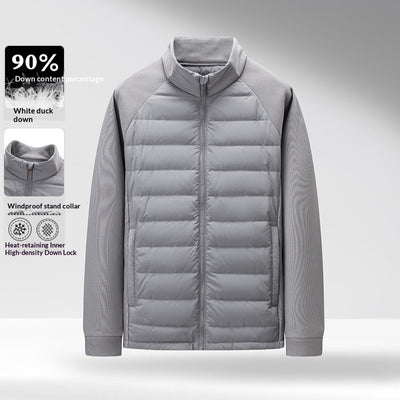 Chaqueta Acolchada de Plumón Ligera y Cálida con Cuello Alzado y Parches