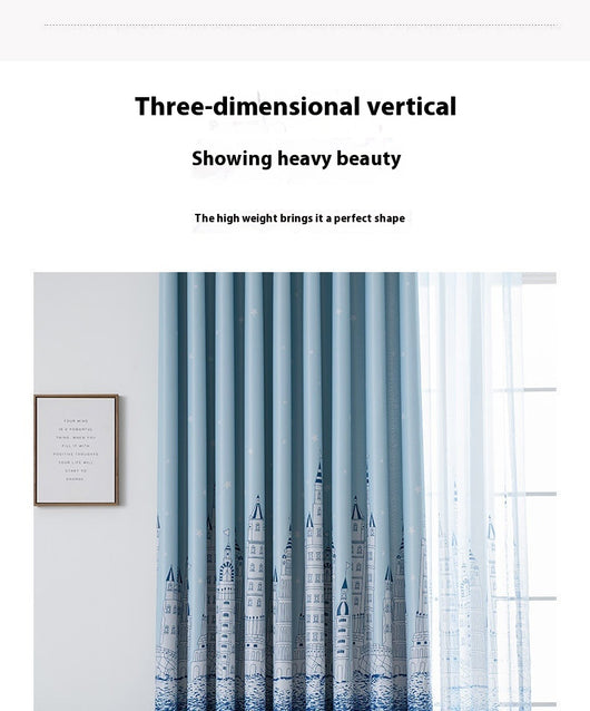 Brown thickened shading curtain with an electric carving floral texture, partially drawn in a bedroom setting. - Image 17