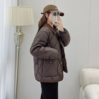Chaqueta Acolchada de Cuero PU con Diseño Rombo - Suelta y Versátil - Image 13