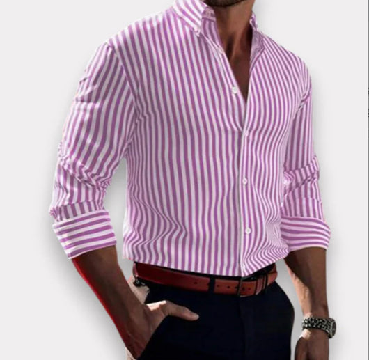 Camisa Casual de Manga Larga con Rayas para Hombre - Estilo Moderno Botones - Image 11