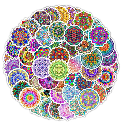 Set of 50 colorful mandala and retro graffiti stickers with intricate patterns for phone cases and luggage. - Image 4