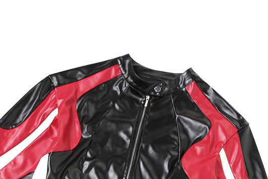 Chaqueta de Cuero PU Slim Fit Cuello Redondo para Motociclista - Image 37