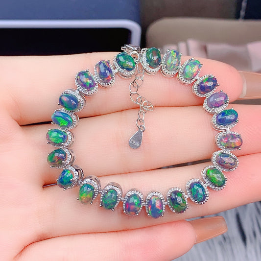 Pulsera de Ópalo Negro Natural con Cristales para Mujer