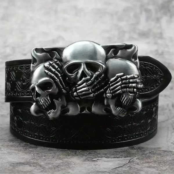 Cinturón de Cuero para Hombre con Hebilla de Aleación y Diseño Vintage Grabado