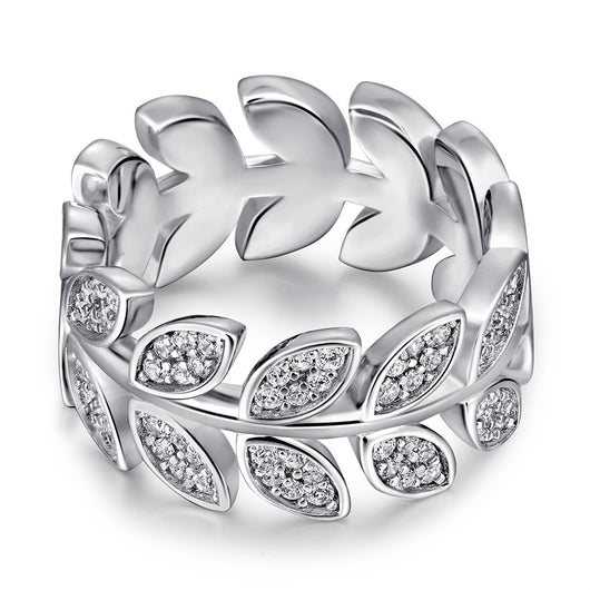 Anillo de Plata Esterlina Versión Ancha con Ojo de Caballo y Hojas de Diamante Incrustadas - Image 7
