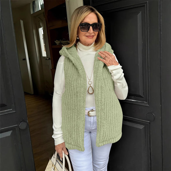Chaleco Fuzzy sin Mangas con Capucha para Mujer - Comodidad y Estilo