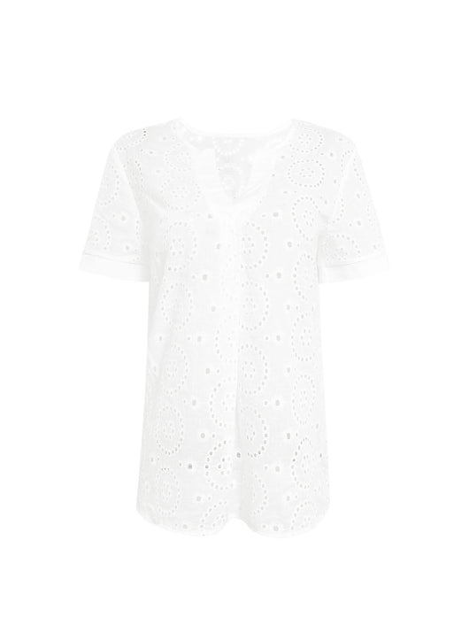 Blusa Elegante Escote V con Detalles Calados Manga Corta - Image 13