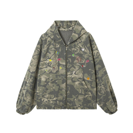 Chaqueta Camuflada con Parches Retro Graffiti