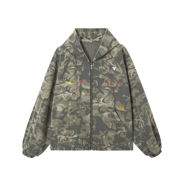 Chaqueta Camuflada con Parches Retro Graffiti