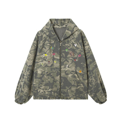 Chaqueta Camuflada con Parches Retro Graffiti