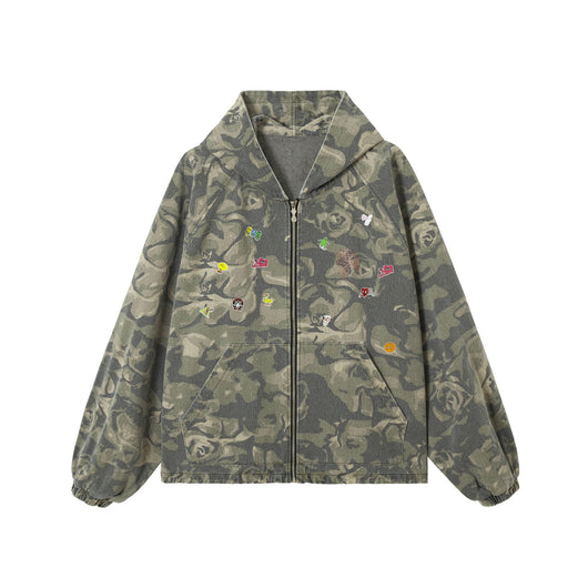 Chaqueta Camuflada con Parches Retro Graffiti
