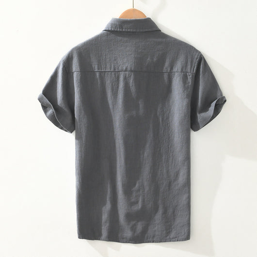 Camisa Ligera de Algodón, Lino y Ramio con Solapa - Manga Corta - Image 2