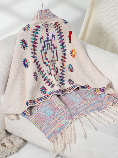 Rebozo Étnico Geométrico Pop con Borlas Artesanales - Image 19