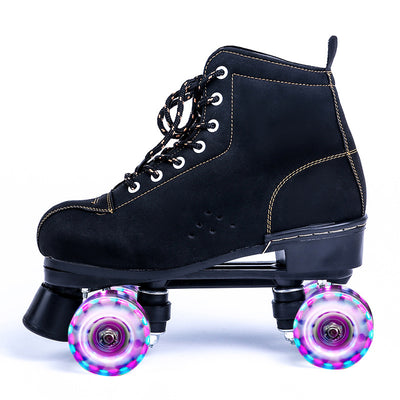 Patines de Cuatro Ruedas en Cuero Negro - Doble Fila - Image 4