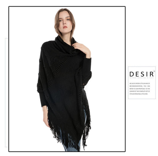 Suéter de Cuello Alto con Flecos Acrilico - Poncho Cálido y Elegante - Image 24