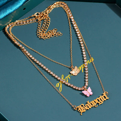 Collar Mariposa de Resina y Metal con Iniciales Personalizadas Multicapa - Image 12