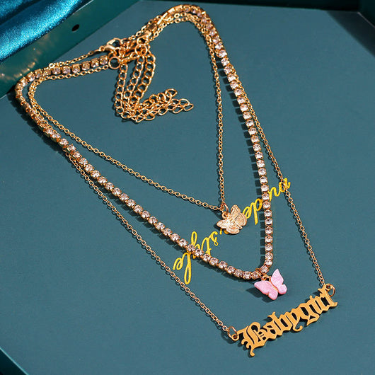 Collar Mariposa de Resina y Metal con Iniciales Personalizadas Multicapa - Image 12