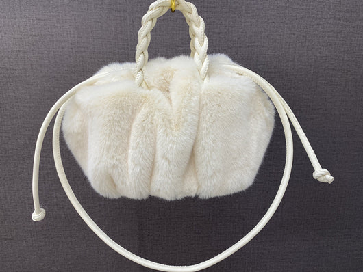 Bolso Nube Plisado en Cuero y Visón