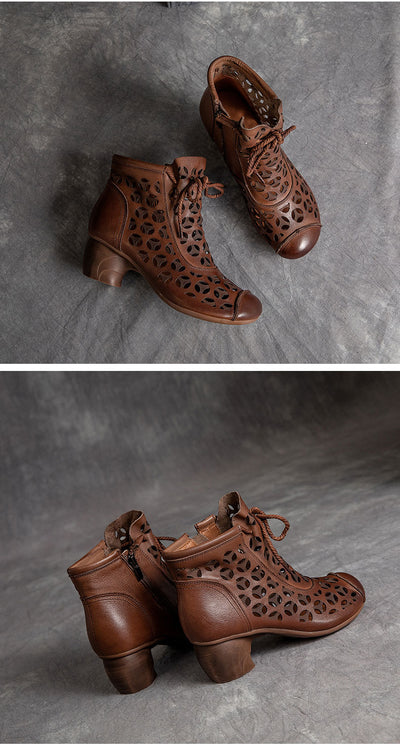 Sandalias Mujer Piel Tacón Medio Chunky Cordones Punta Redonda - Image 16
