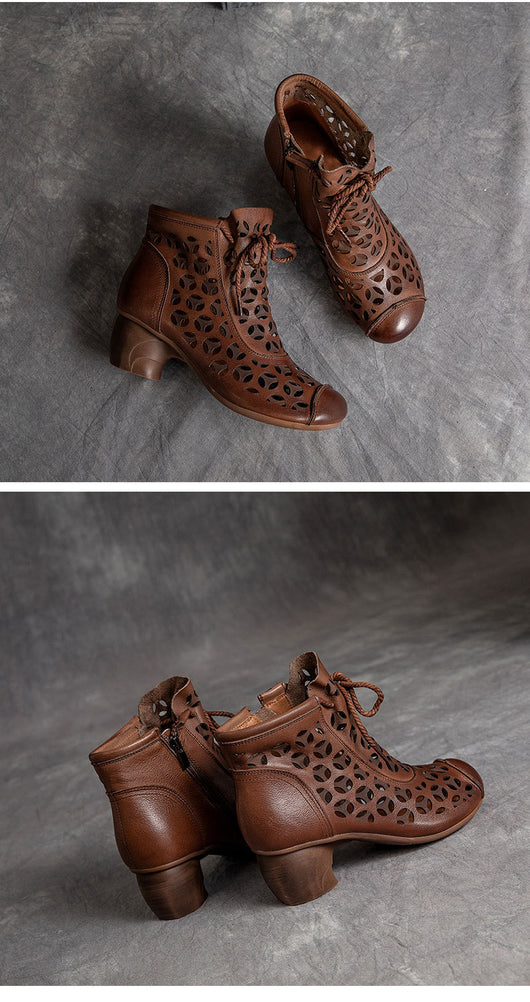 Sandalias Mujer Piel Tacón Medio Chunky Cordones Punta Redonda - Image 16