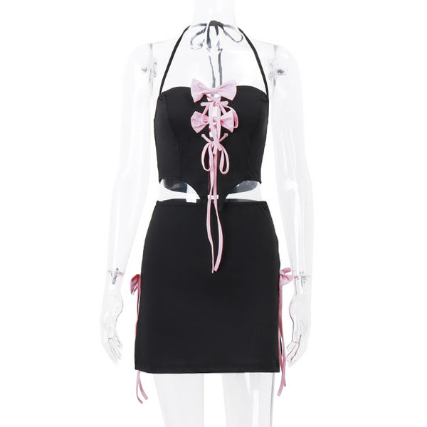 Conjunto Sexy de Falda y Top Halter con Detalle de Moño y Tiras Cruzadas - Image 5