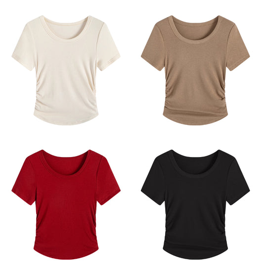 Blusa Plisada Talla Grande con Cintura Ajustable y Manga Corta - Image 21