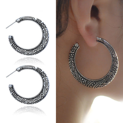 Aretes Vintage Grabados en C - Aleación Elegante - Image 11