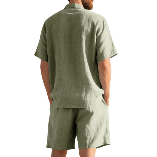 Traje de Lino Americano para Hombre - Dos Piezas Cuello Mao Playa Verano - Image 30