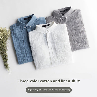 Camisa de Lino y Algodón para Hombre Manga Larga Casual Ligera