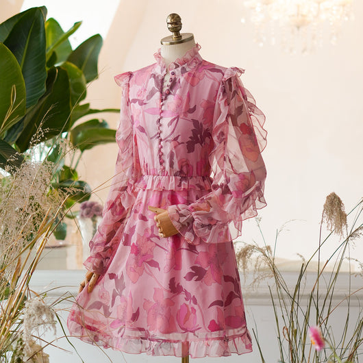 Vestido Elegante de Gasa con Cuello Mao y Cintura Francesa - Image 5