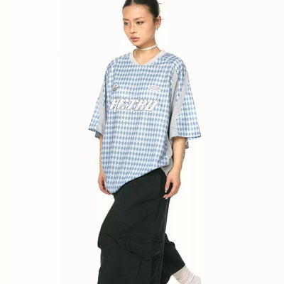 Playera Suelta Escote V Mujer Verano Rombos Casual Versátil - Image 4
