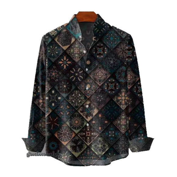 Camisa Manga Larga Cuello Alto con Estampado 3D de Rayas Irregulares para Hombre