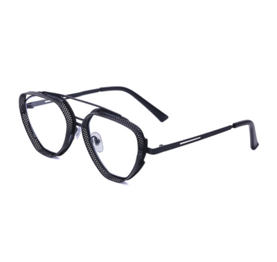 Steampunk hollow-out sunglasses for men with blue lenses, silver metal frame, and perforated side shields. - Image 2