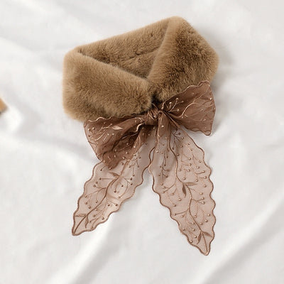 Cuello de Piel de Conejo Esponjoso con Encaje - Bufanda Térmica Abrigada - Image 6