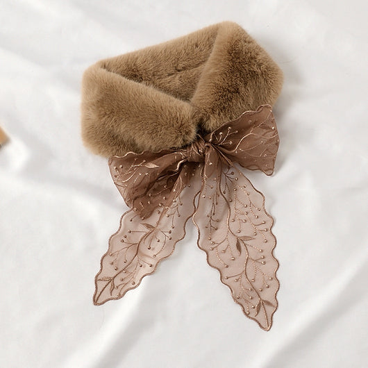 Cuello de Piel de Conejo Esponjoso con Encaje - Bufanda Térmica Abrigada - Image 6