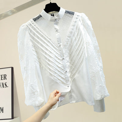 Blusa Semitransparente con Cuello de Pie y Encaje Delicado - Image 9